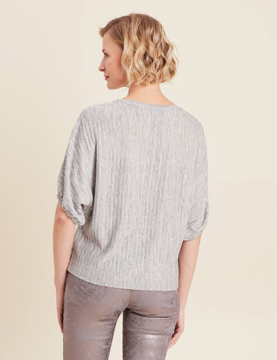 Blouse manches 3/4 plissée gris argent femme