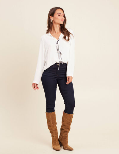 Blouse ample courte col chemise ecru femme
