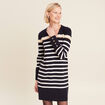 Robe tricot droite col en V bleu foncé femme