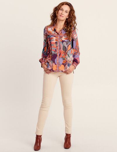 Chemise manches longues fluide orange femme