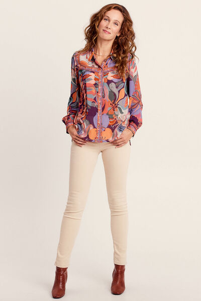 Chemise manches longues fluide orange femme