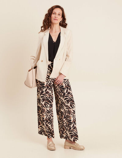 Pantalon fluide taille haute marron foncé femme