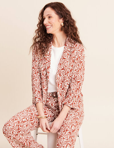 Veste longue droite col tailleur orange femme