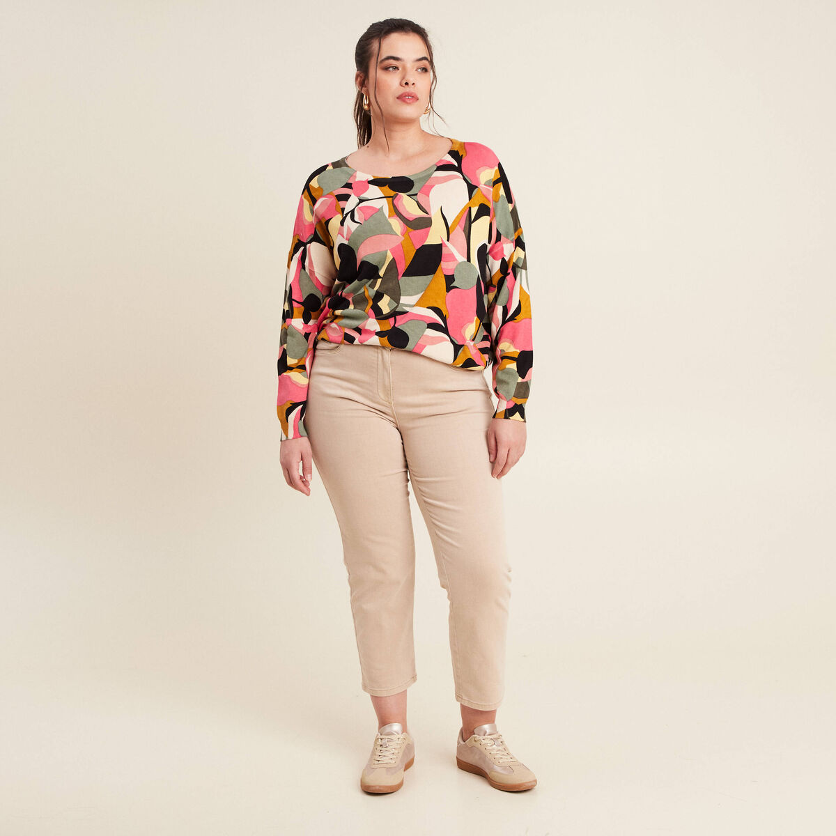 Pull manches longues multicolore femme