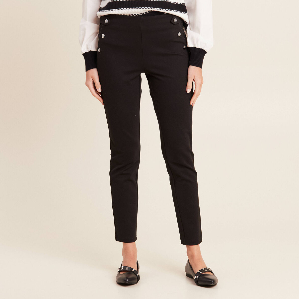 Pantalon tregging taille basculée noir femme