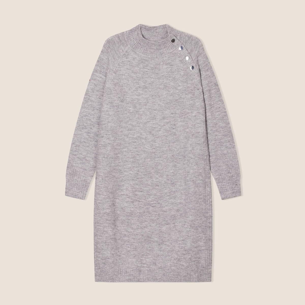 Robe pull droite col montant gris clair femme