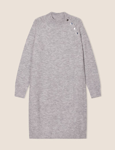 Robe pull droite col montant gris clair femme