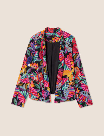 Veste droite col châle multicolore femme