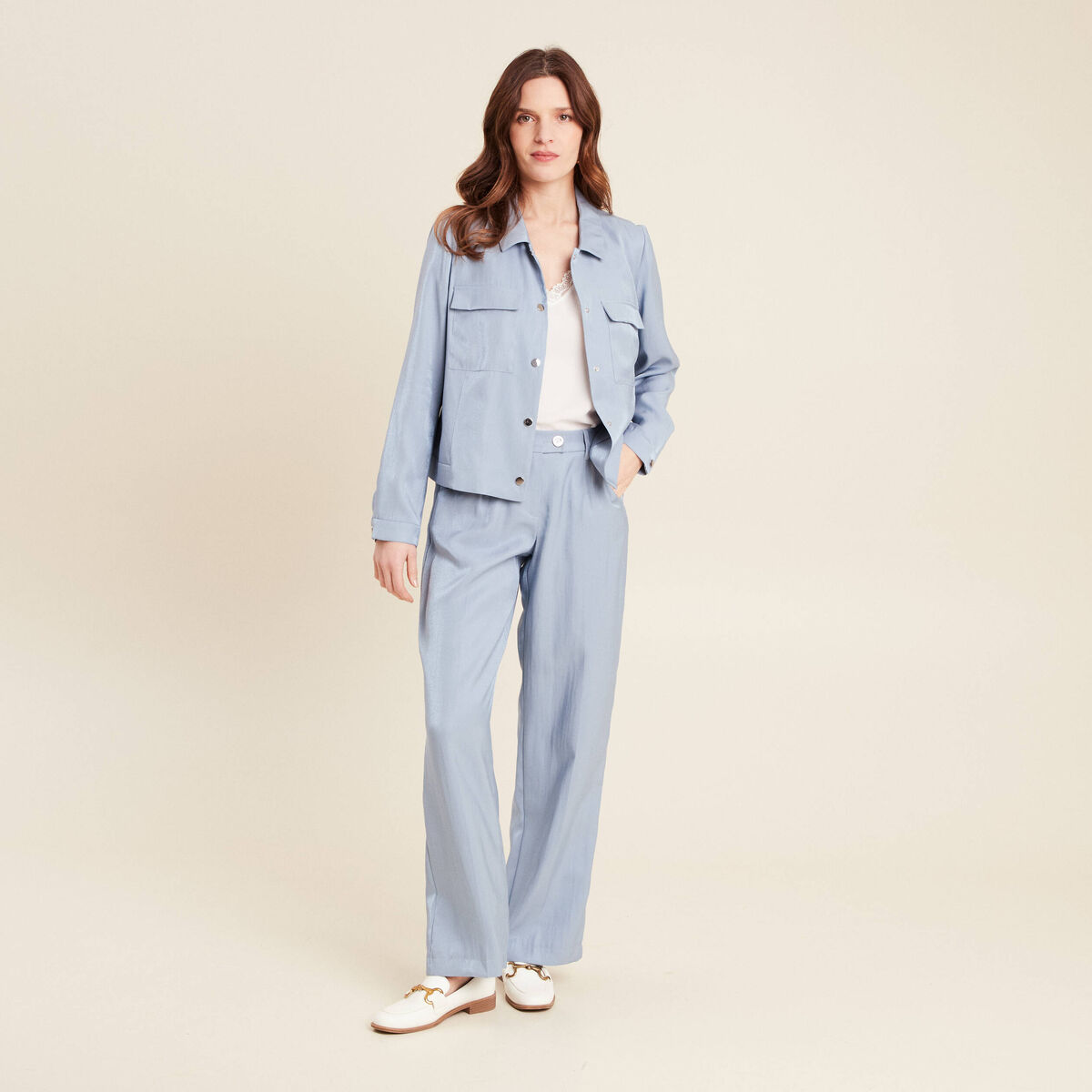Veste boutonnée bleu clair femme