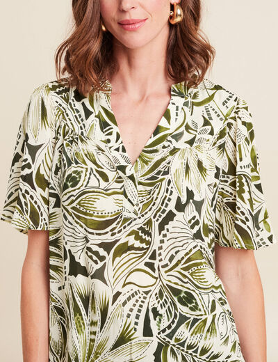 Blouse ample manches courtes fluide vert femme