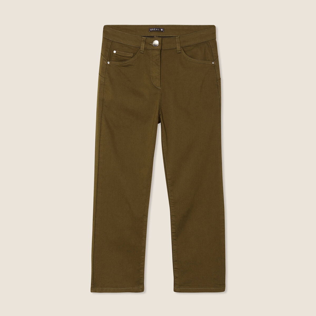 Pantacourt droit taille standard vert kaki femme