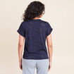 T-shirt col tunisien manches courtes bleu marine femme
