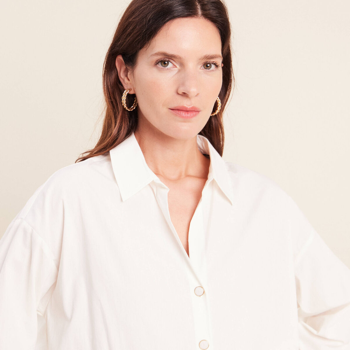 Chemise ample manches longues ecru femme