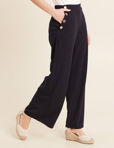Jeans ajusté taille basculée bleu foncé femme