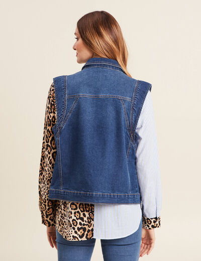 Veste droite sans manches en jean denim stone femme