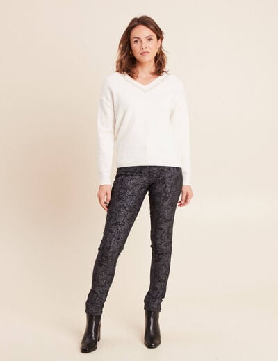 Pantalon coupe ajust&eacute;e enduit gris acier femme