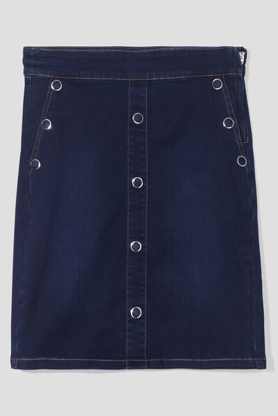 Jupe droite en jean à pont denim brut femme