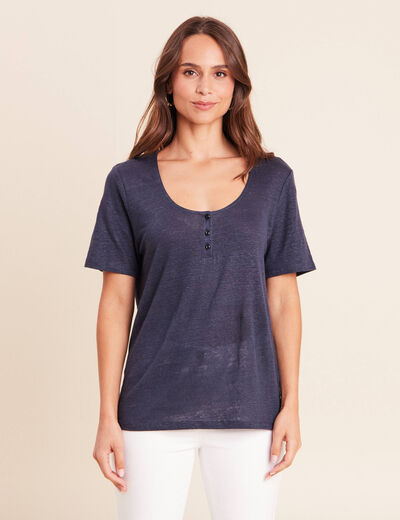 T-shirt droit col rond manches courtes bleu marine femme