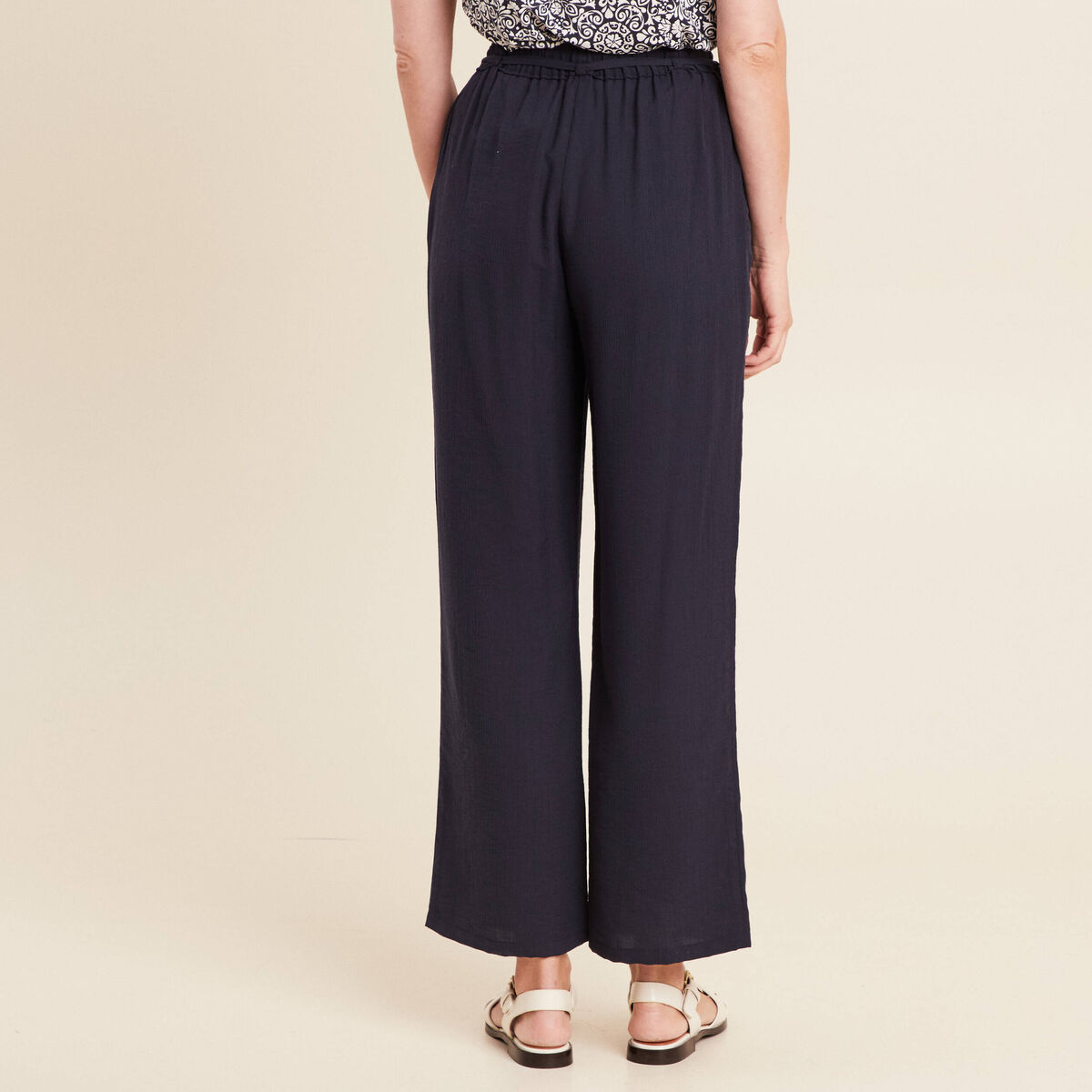 Pantalon large 7/8ème bleu foncé femme