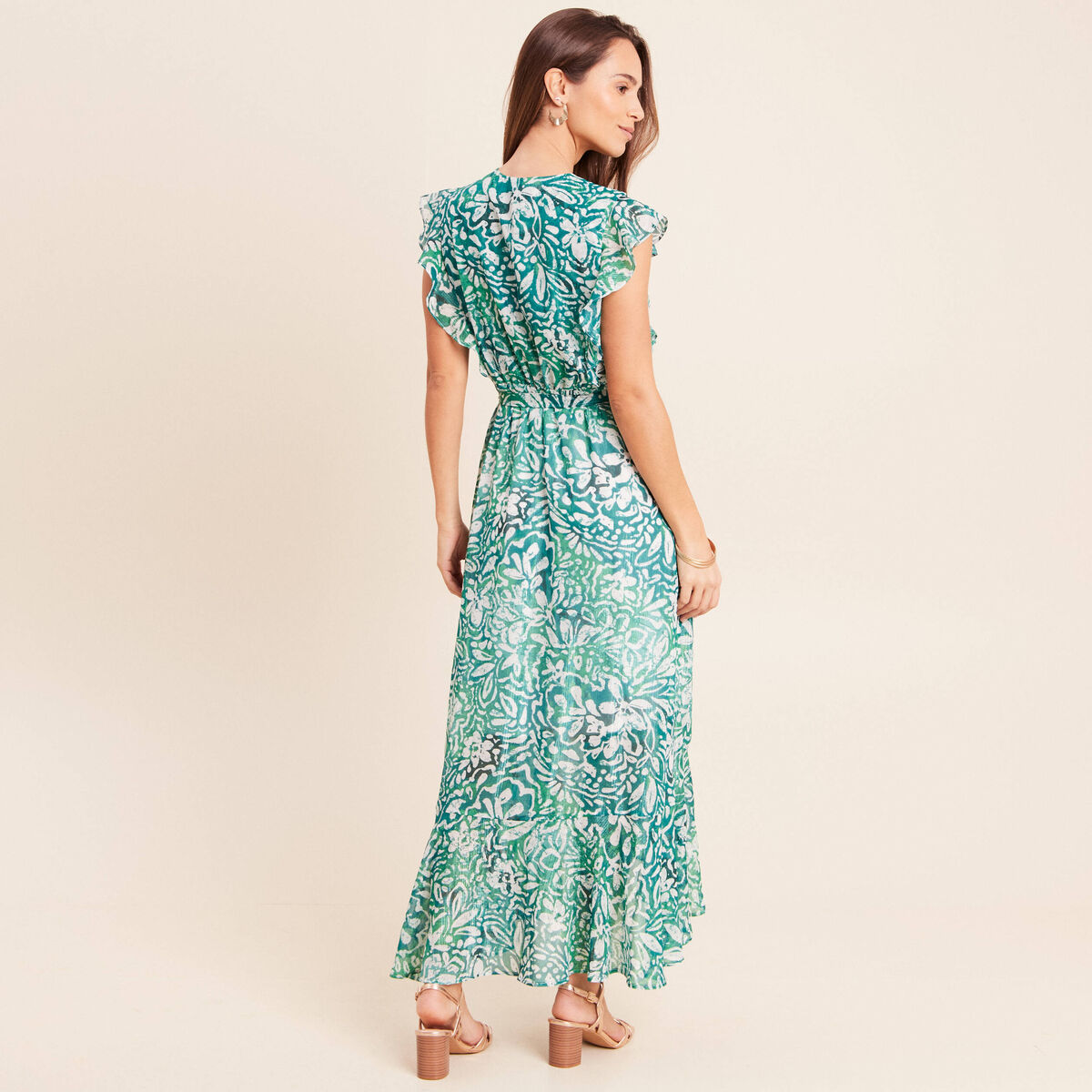 Robe longue portefeuille vert femme