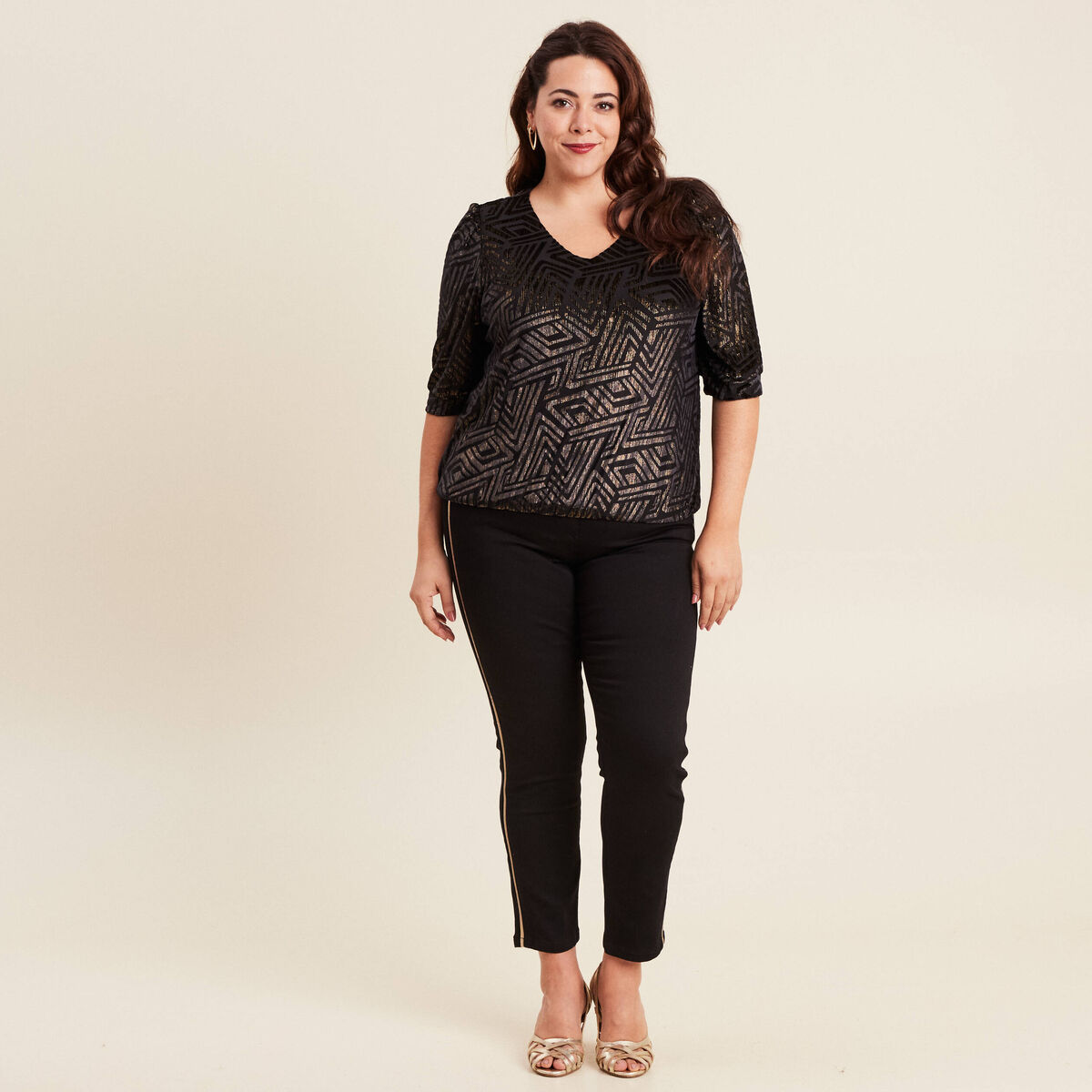 T-shirt manches 3/4 noir femme