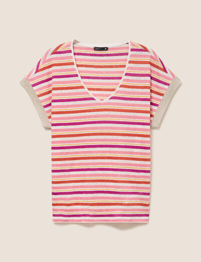 T-shirt droit col v manches courtes orange femme