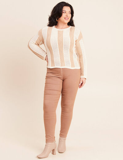 Pull col rond manches longues marron femme