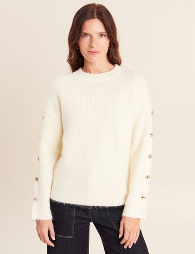 Pull manches boutonn&eacute;es jaune pastel femme