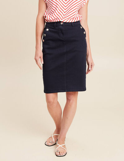 Jupe droite longueur genou bleu foncé femme