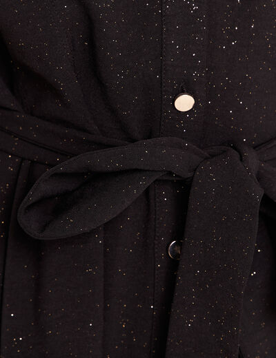Robe courte col tunisien &agrave; paillettes noir femme
