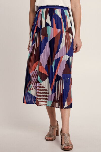 Jupe longue droite plissée multicolore femme