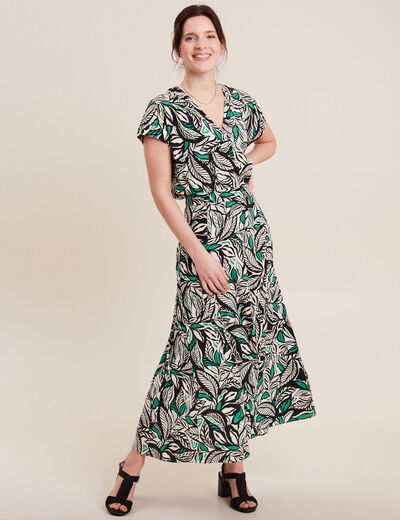 Jupe longue évasée vert femme