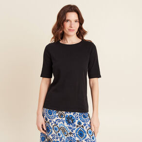 T-shirt manches coude noir femme