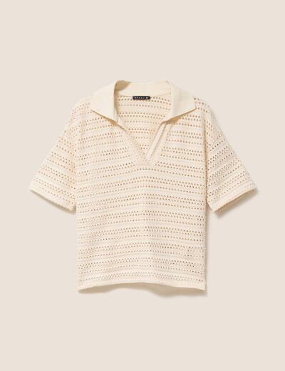 T-shirt ample macramé manches courtes ecru femme