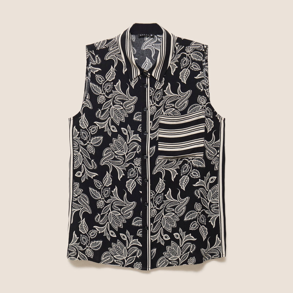 Chemise sans manches col chemise noir femme