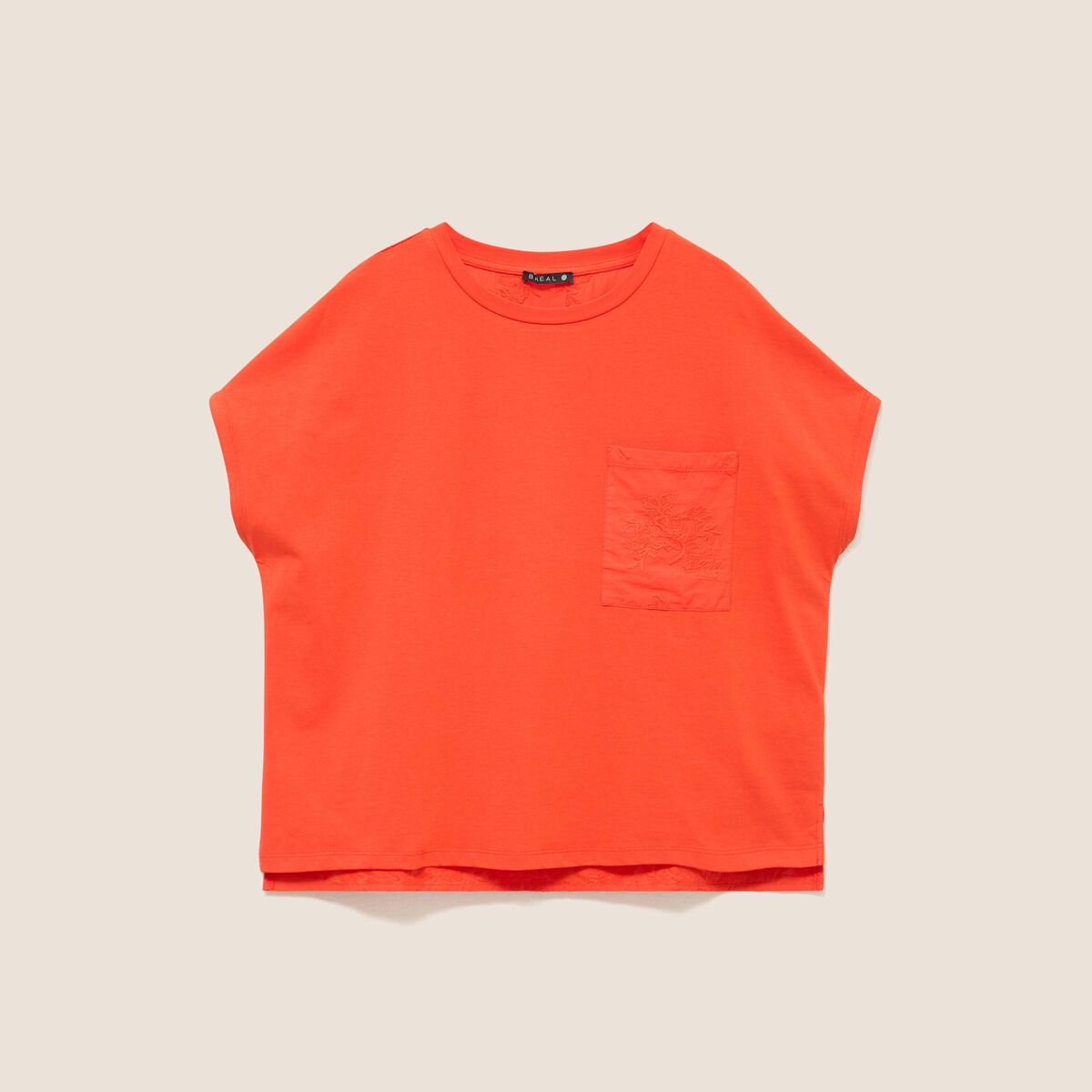 T-shirt col rond manches courtes poches orange fonc&eacute; femme