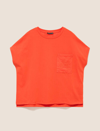 T-shirt col rond manches courtes poches orange fonc&eacute; femme