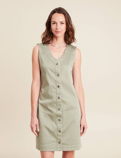 robe courte droite réversible en jean vert olive femme