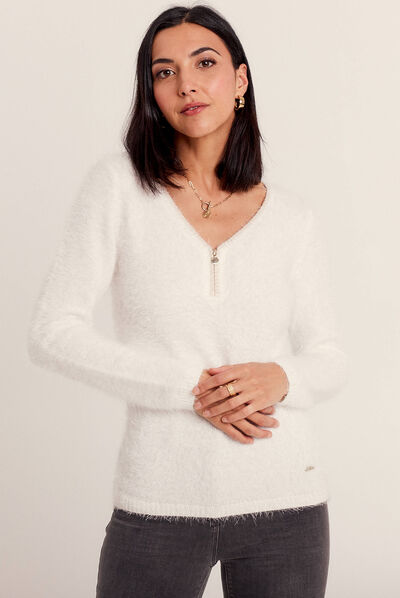 Pull manches longues ecru femme