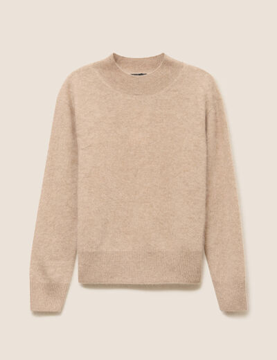 Pull cachemire col montant sable femme