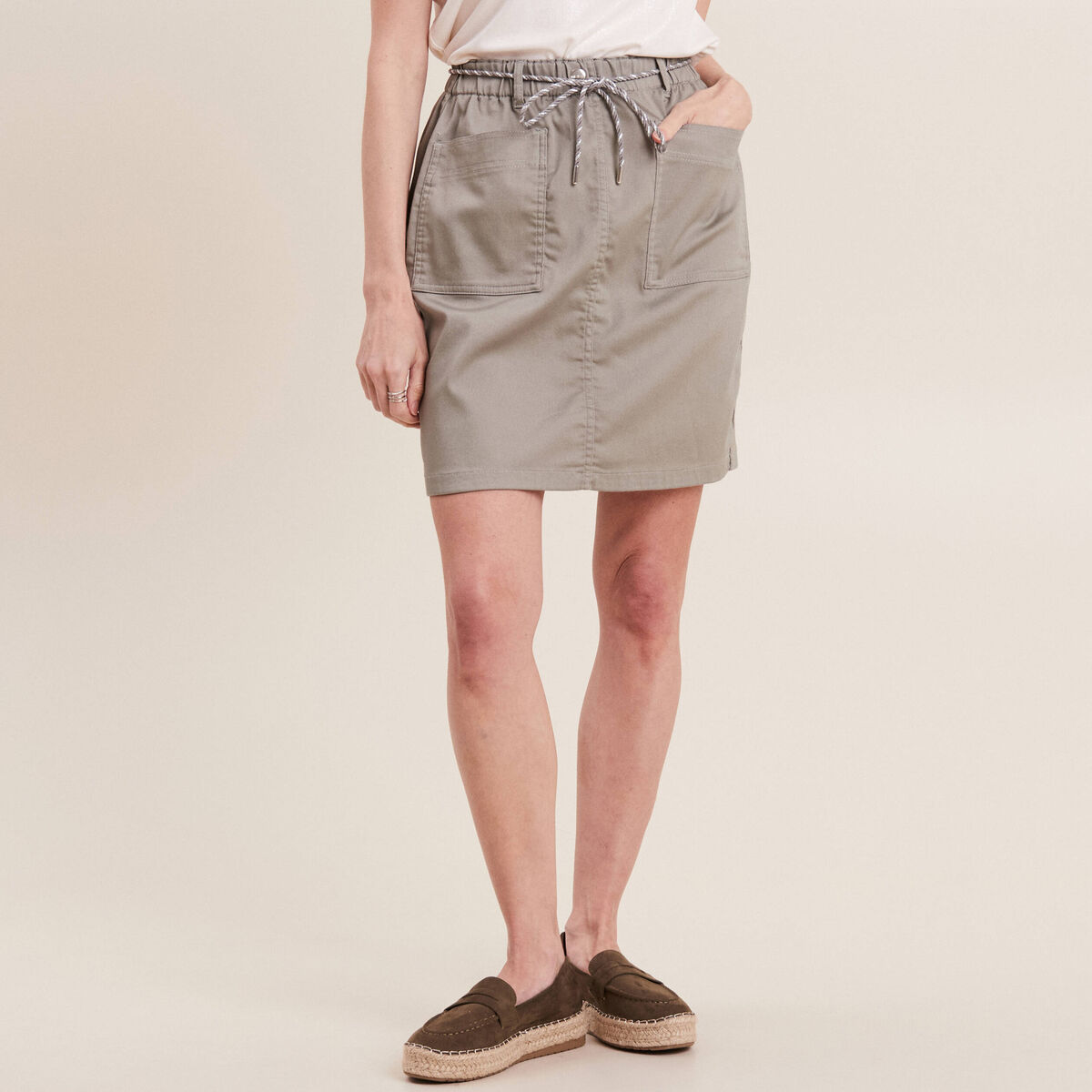Jupe droite réversible 2 poches vert foncé femme