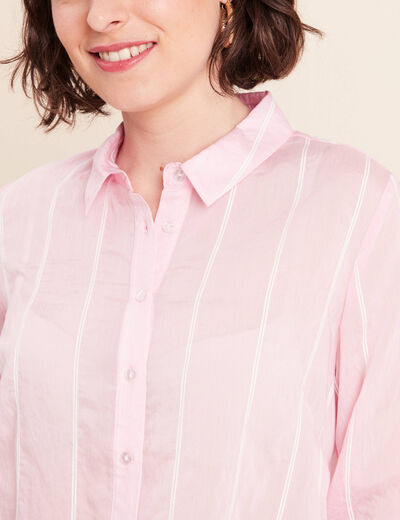 Chemise ample manches 3/4 col chemise rose femme