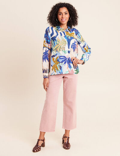 Chemise droite manches longues bleu femme