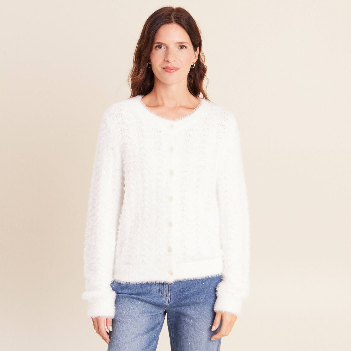 Cardigan col rond ecru femme