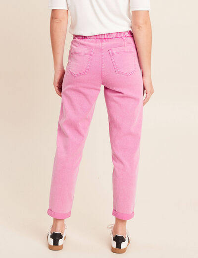 Jean coupe mom 7/8&egrave;me rose fushia femme