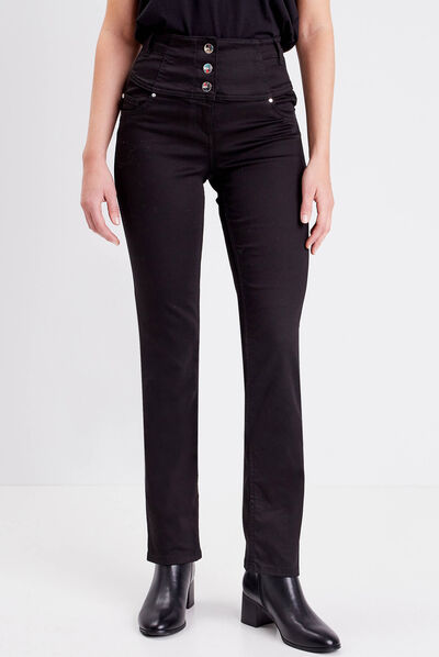 Jean droit effet gainant denim noir femme