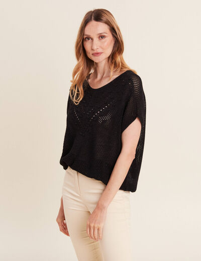 Pull manches courtes noir femme