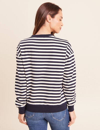 Sweat col rond &agrave; message bleu femme