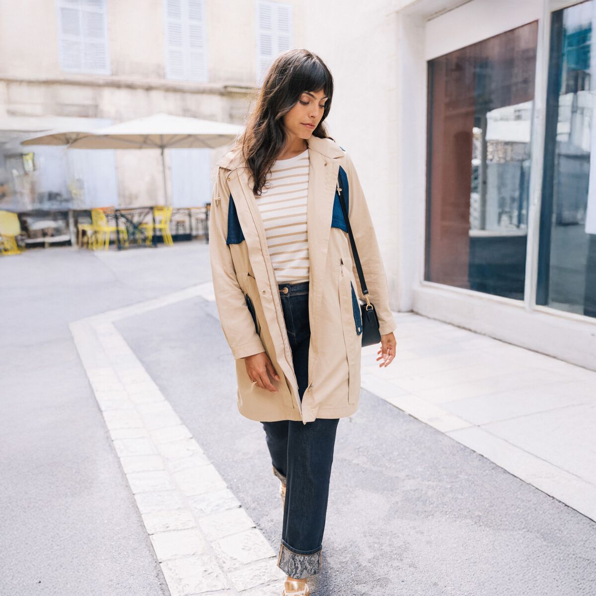 Trench d&eacute;perlant avec capuche doubl&eacute; beige femme