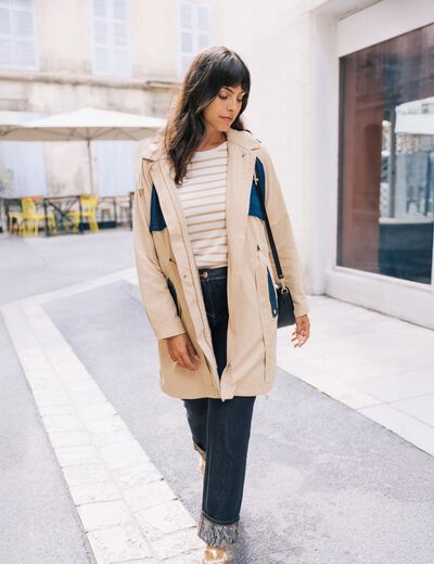 Trench d&eacute;perlant avec capuche doubl&eacute; beige femme